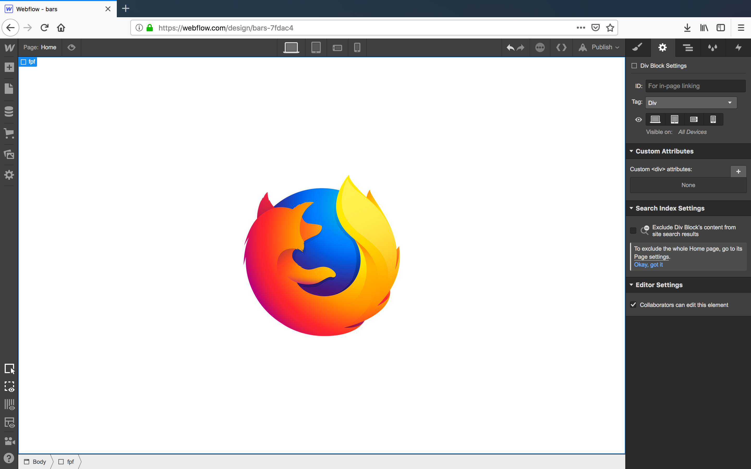 Experimental support for the Designer in Firefox flow Features